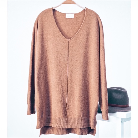 The Softest Rayon V-Neck Camel Knit Sweater - Picture 2 of 7